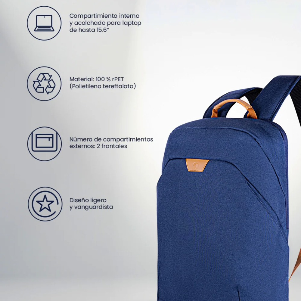 Mochila Backpack TechZone Echo Hero de 15.6" TZLBP56W-A de Materiales Reciclados Azul