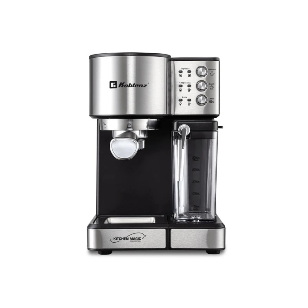 Cafetera Espresso y Latte Koblenz 1350W, 15 bares, deposito de leche 500ml, espuma automatizada
