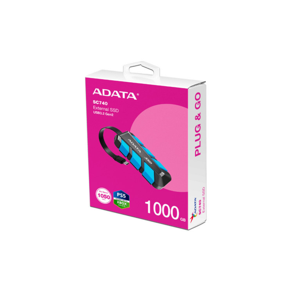 SSD externo ADATA 1TB SC740 USB C 3.2 de uso rudo azul con negro