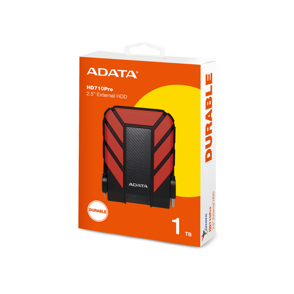 Disco duro externo Adata 1TB, 2.5", USB 3.1, AHD710P, contra agua y golpes, rojo.