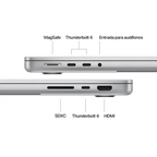 MacBook Pro 14" M4 10CPU/10GPU 16GB 512GB SSD Thunderbolt 4 HDMI USB-C 70W Plata