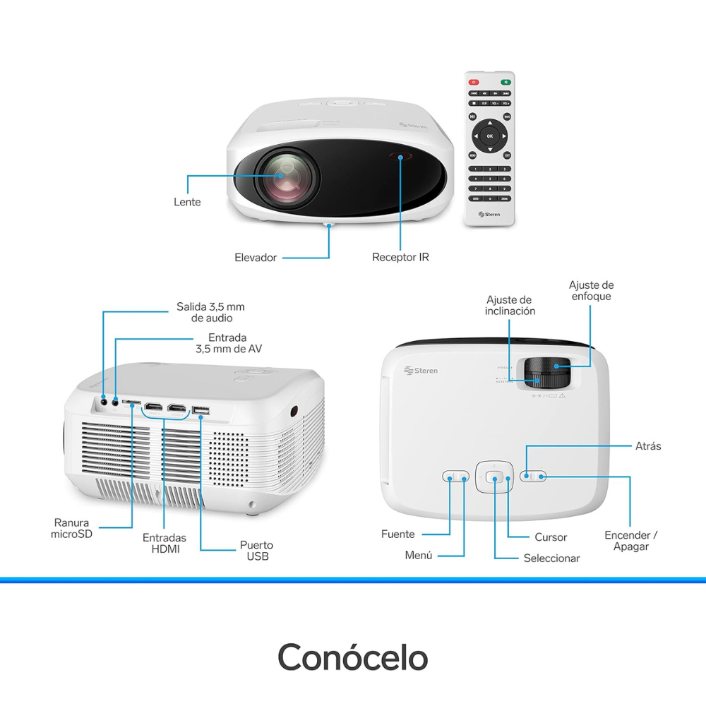 Videoproyector Steren Pro-400, Multimedia, Portatil, 9000 Lumenes, FHD, Resolucion 1080p