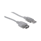 Cable Extensión USB V2.0 M-H 3.0M Plateado 480Mbps Manhattan (340496)