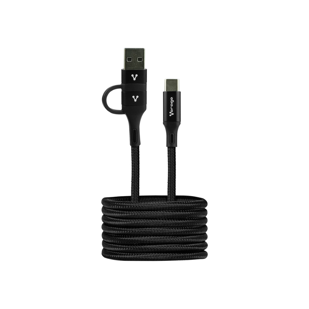 Cable Vorago Tipo C-C con Adaptador USB PD 60W 1M Carga Rápida Negro (CAB-126)