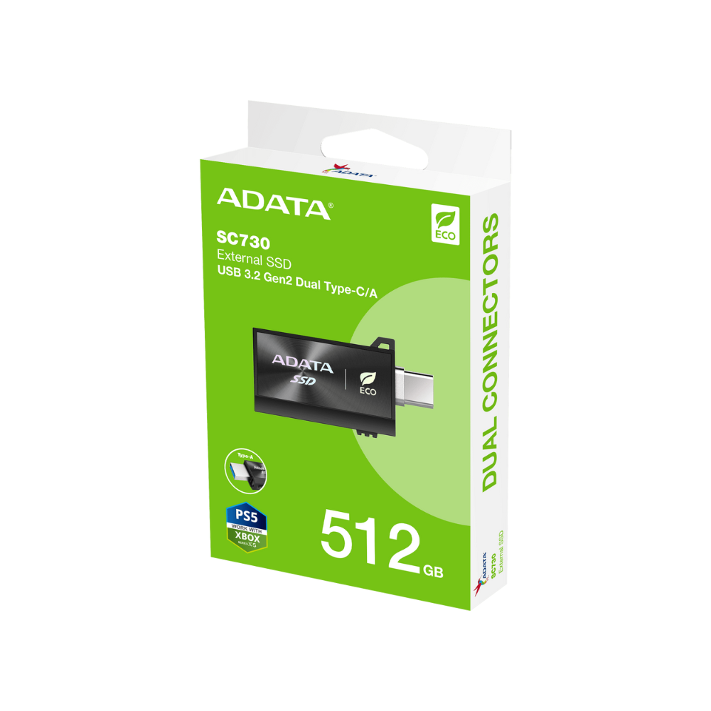 SSD Externo ADATA 512gb Negro USB 3.2 Gen2 600 MB/s SC730-512G-CACTI