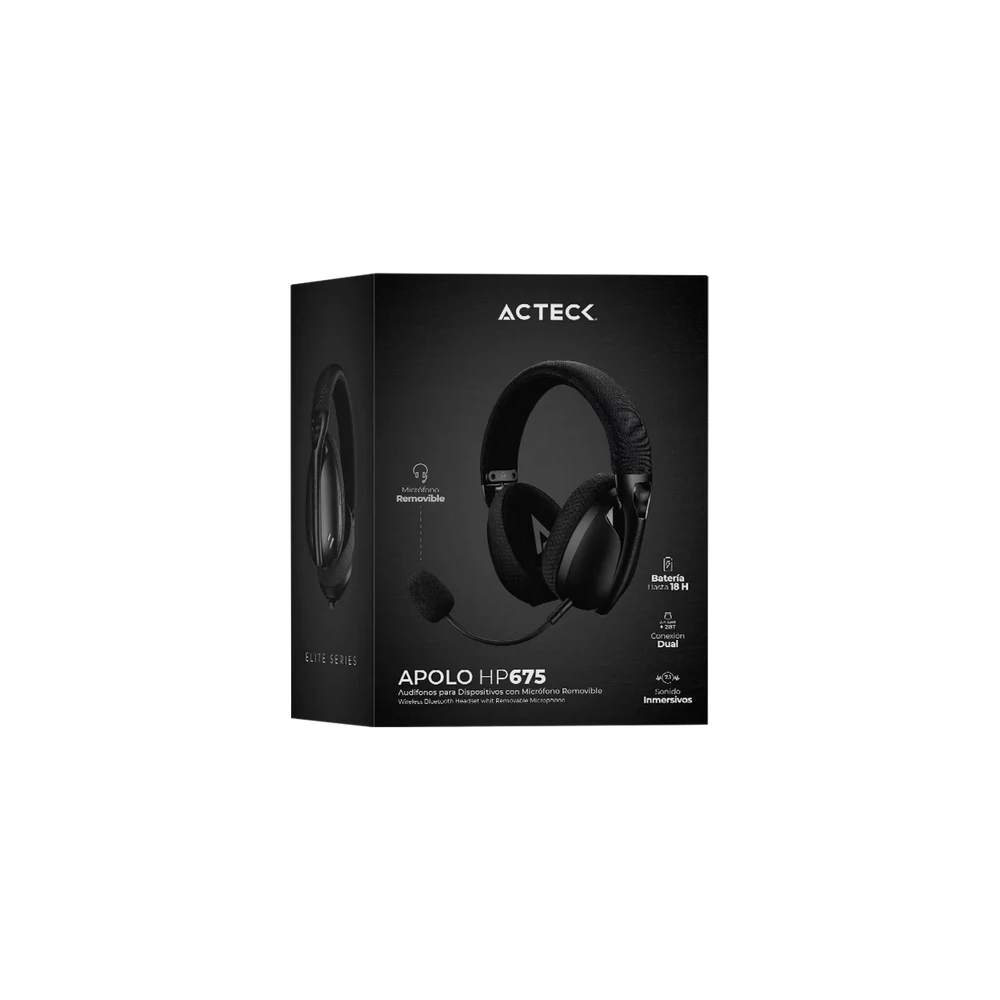 Audi­fonos Diadema Acteck Apolo HP677 Negro Over-Ear Bluetooth/USB/3.5mm Elite Series