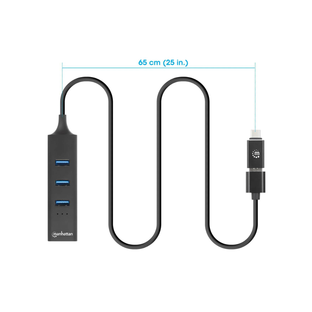 Adaptador de Red GB USB A/C + Hub 3 Puertos V3.0 Manhattan (180894)