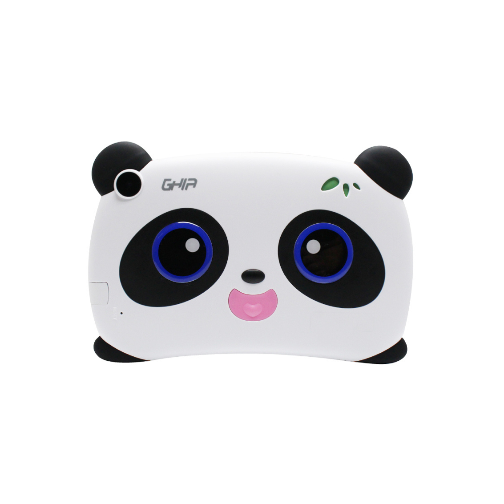 Tablet Ghia Kids Panda 7", Quad Core, 1GB RAM, 8GB, Doble Cámara, WiFi, Bluetooth, Android 8.1 Go, Blanco con Negro, Ojos Azules