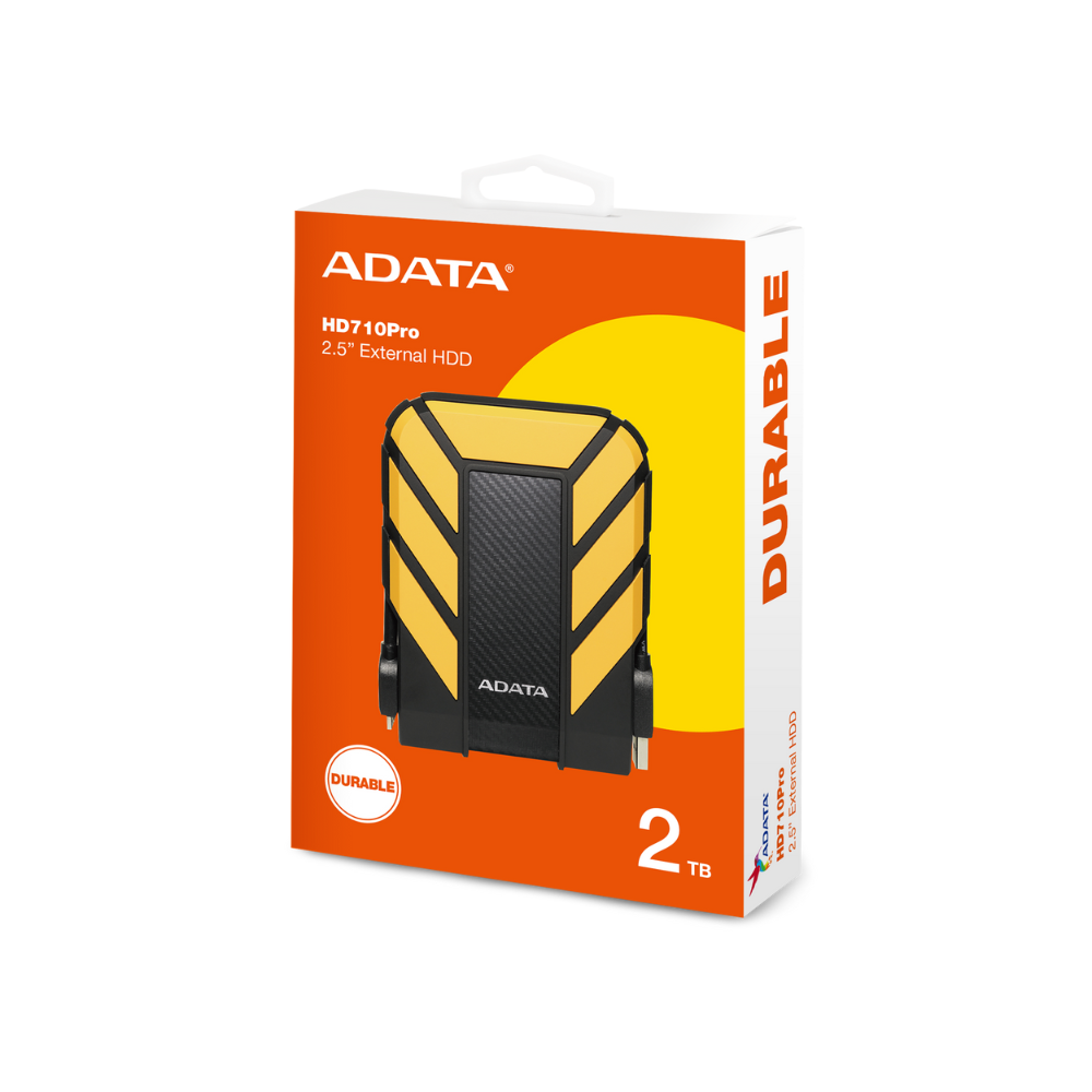 Disco duro externo Adata 2TB, 2.5", USB 3.0, AHD710P, contra golpes y agua, amarillo.