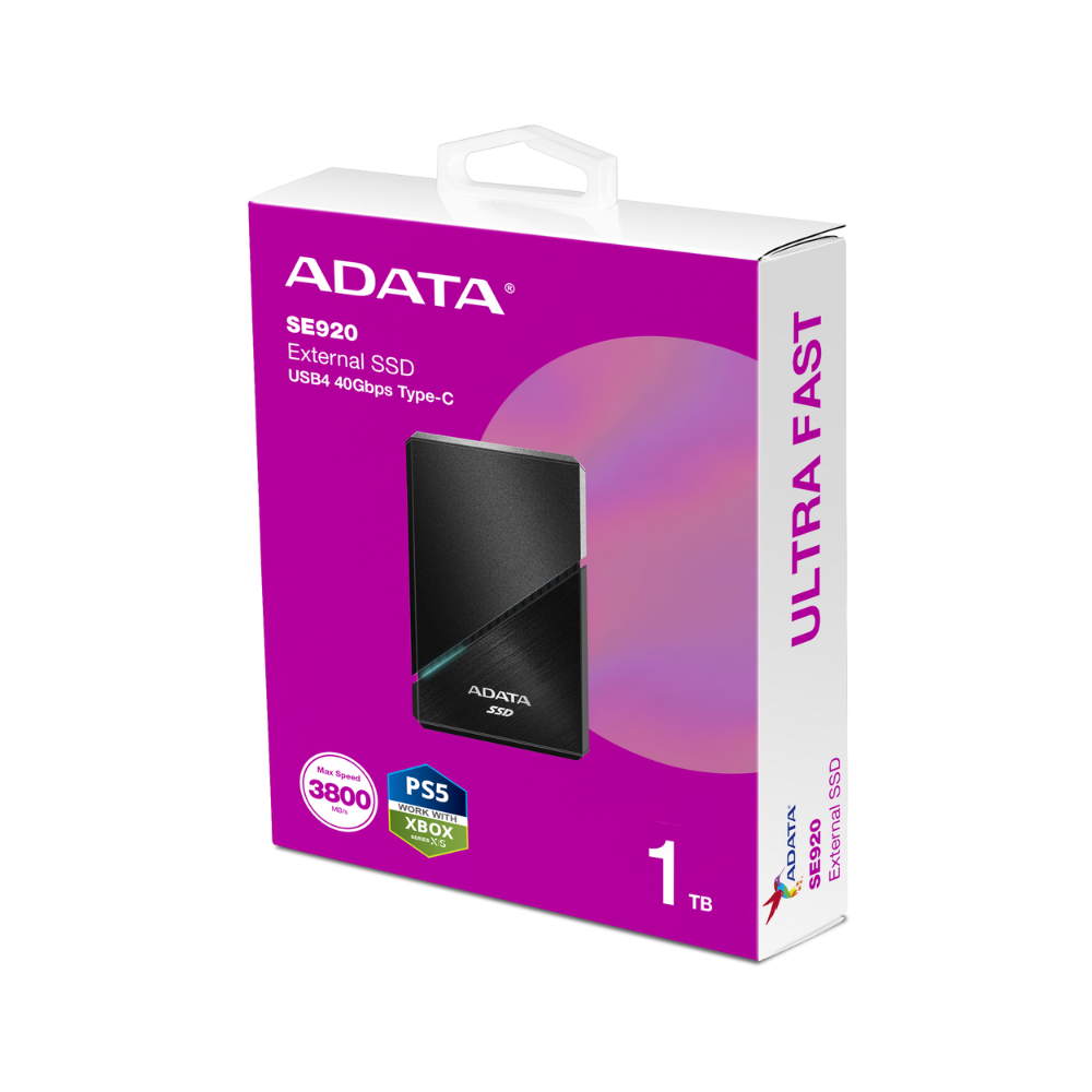Unidad de Estado Sólido Externo Adata SE920 de 1TB, USB C 4.0, Negro.