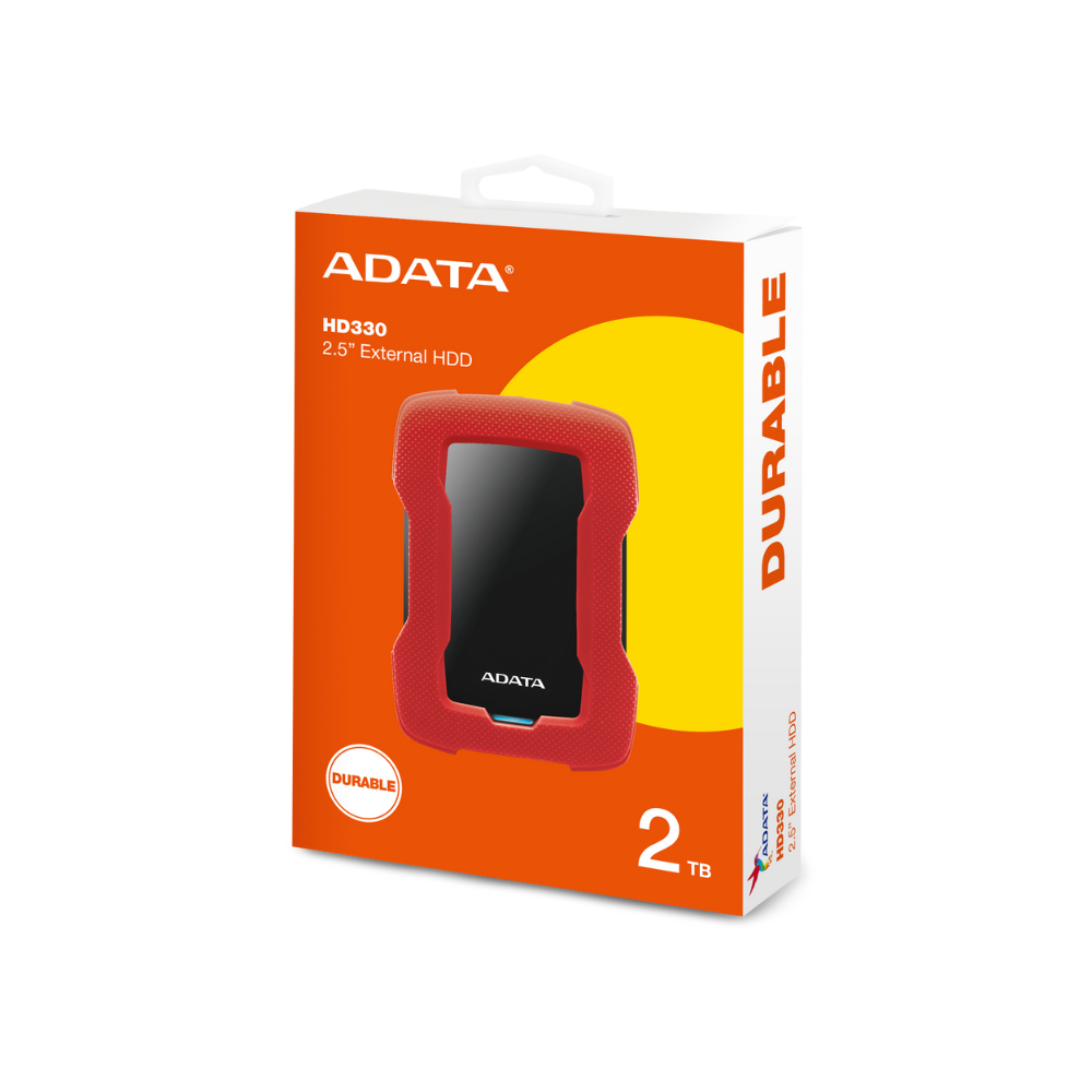 Disco duro externo Adata 2TB, 2.5", USB 3.1, AHD330, contra golpes, rojo.