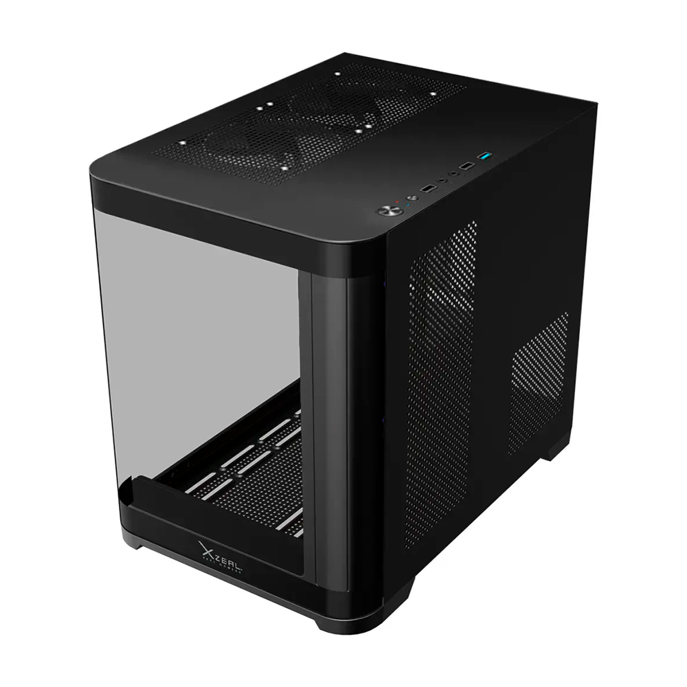 Gabinete Curvo Xzeal M-ATX/ITX 2x USB 2.0 + 1x USB 3.0 + 3.5 mm + 3 Ventiladores RGB Negro
