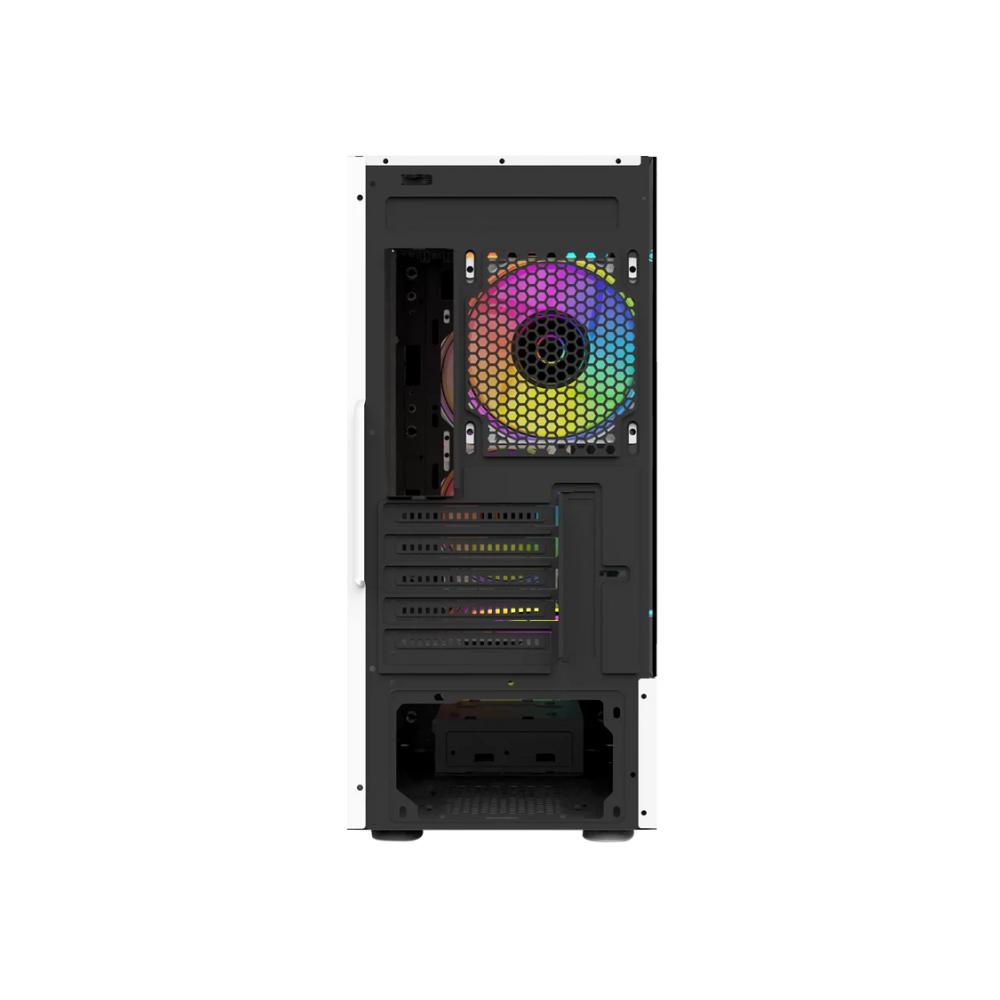 Gabinete Balam Rush Nyx GI730 Blanco Mini Torre Max MB ATX Panel Izquierdo Con Cristal Frente Sólido Con Ranura 1xUSB 3.0 3 Ventiladores RGB
