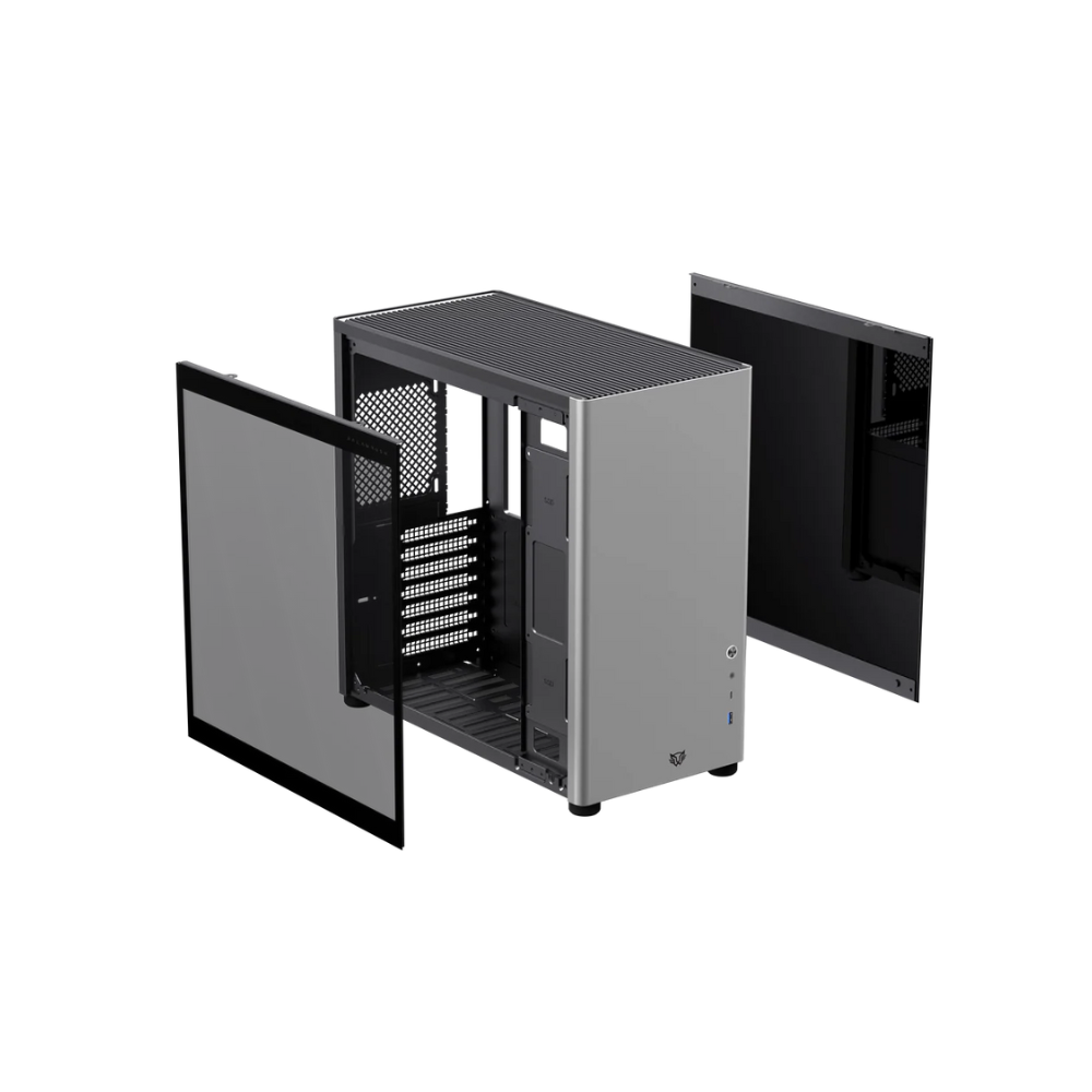 Gabinete Balam Rush Eris Special GM985 Gris Micro Torre Sin Fuente Con Cristal