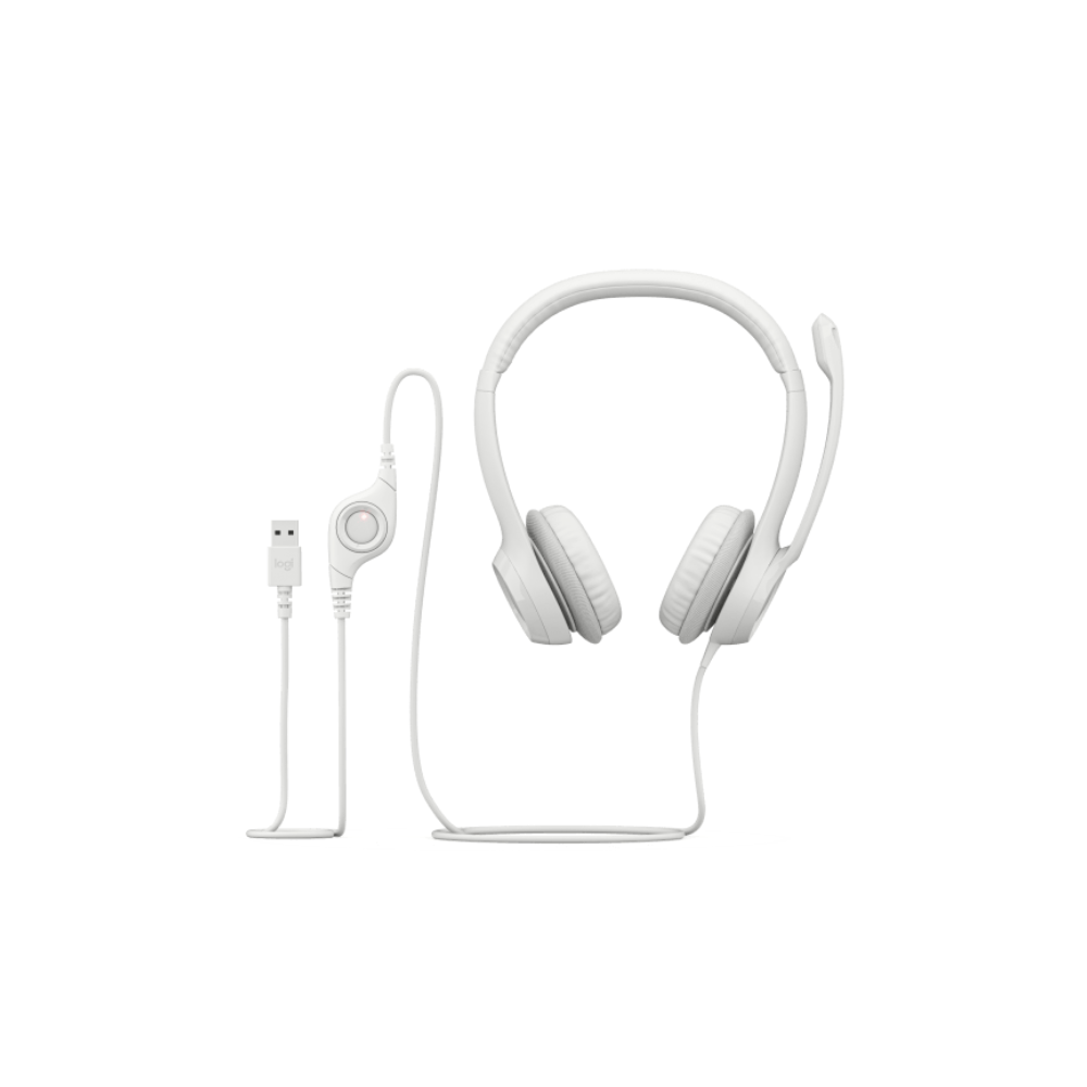 Audífono Diadema Logitech H390 Blanco USB con Micrófono y Control de Audio