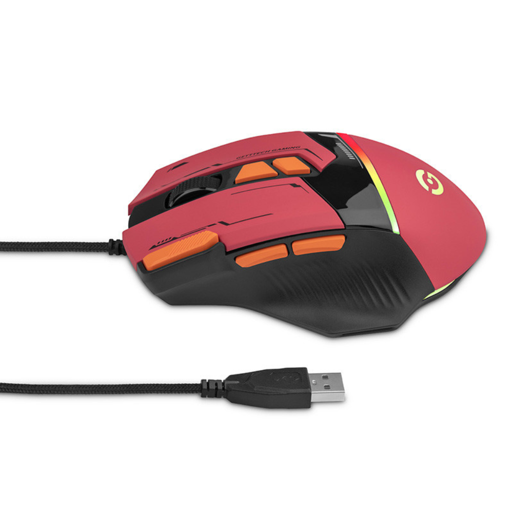 Mouse Gamer GETTTECH GPM-RGBWR-G1-RD 7200 DPI RGB USB Rojo/Naranja