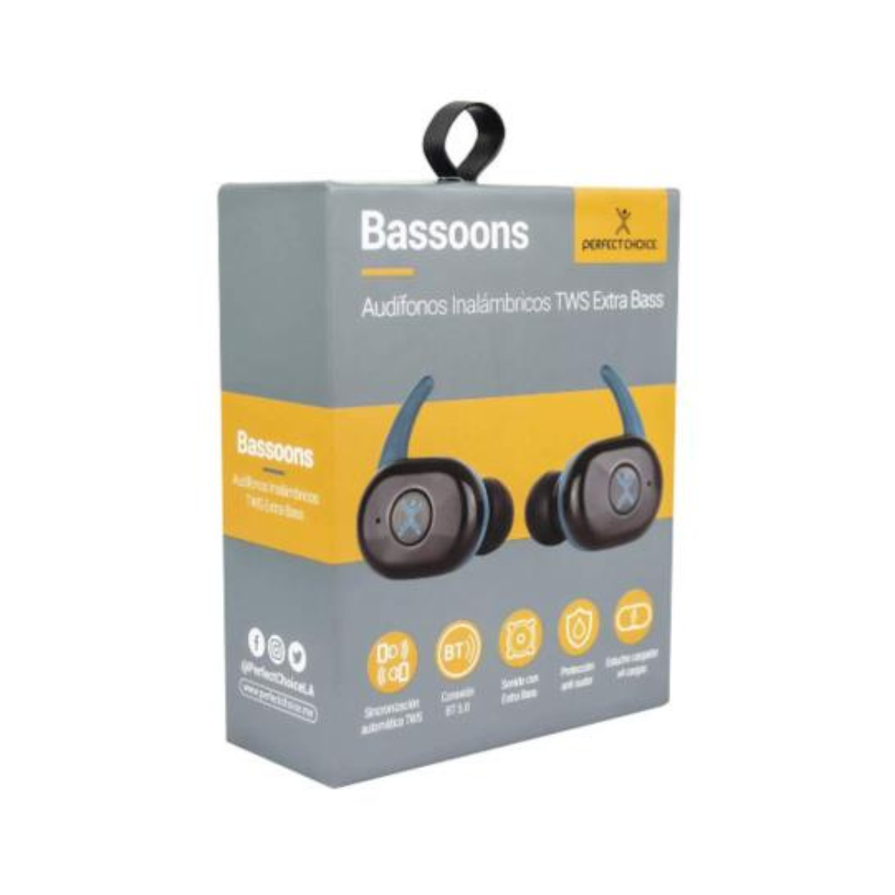 Audífonos Perfect Choice Inalámbricos BT TWS Extra Bass Color Negro