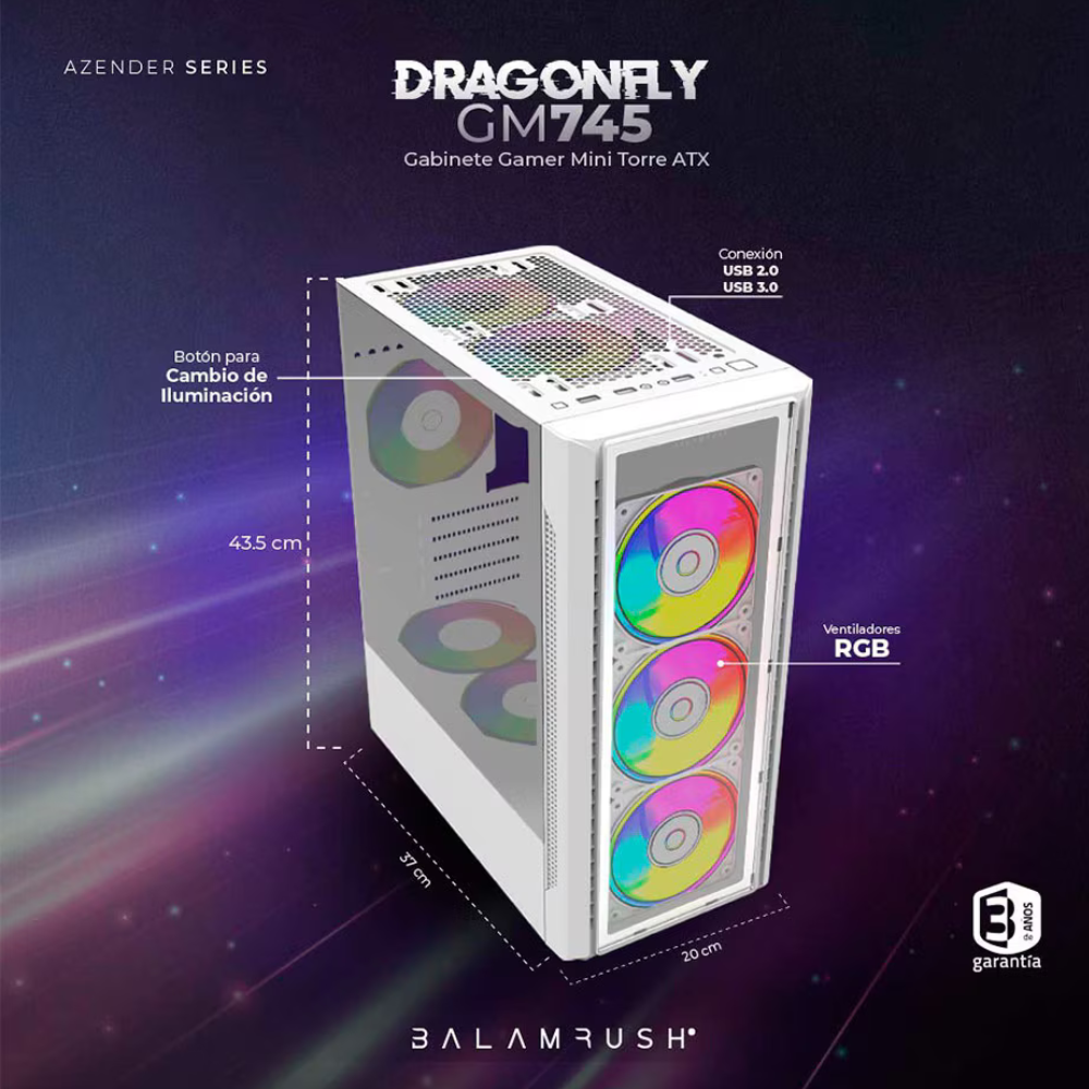 Gabinete Balam Media Torre Dragonfly II GM745, Cristal Blanco BR-935975