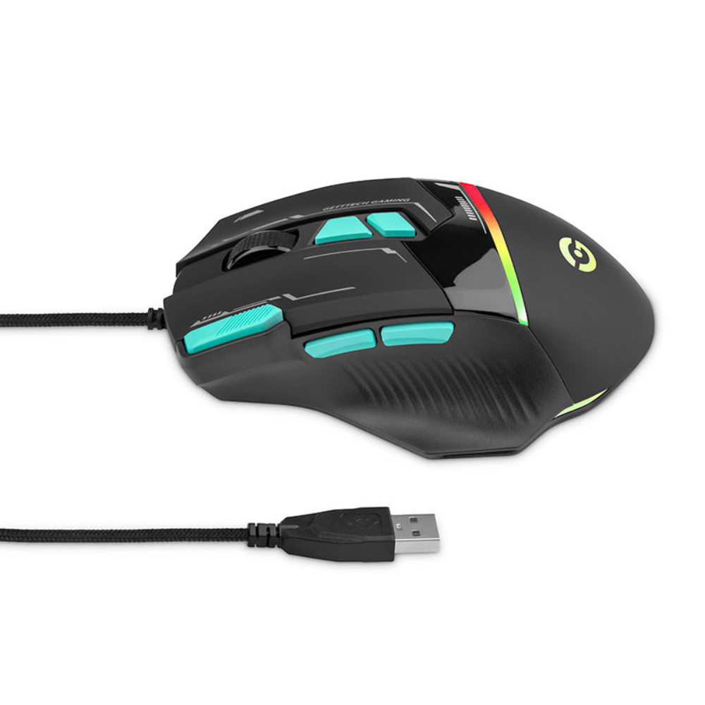 Mouse Gamer GETTTECH GPM-RGBWR-G1-BK 7200 DPI RGB USB Negro/Azul