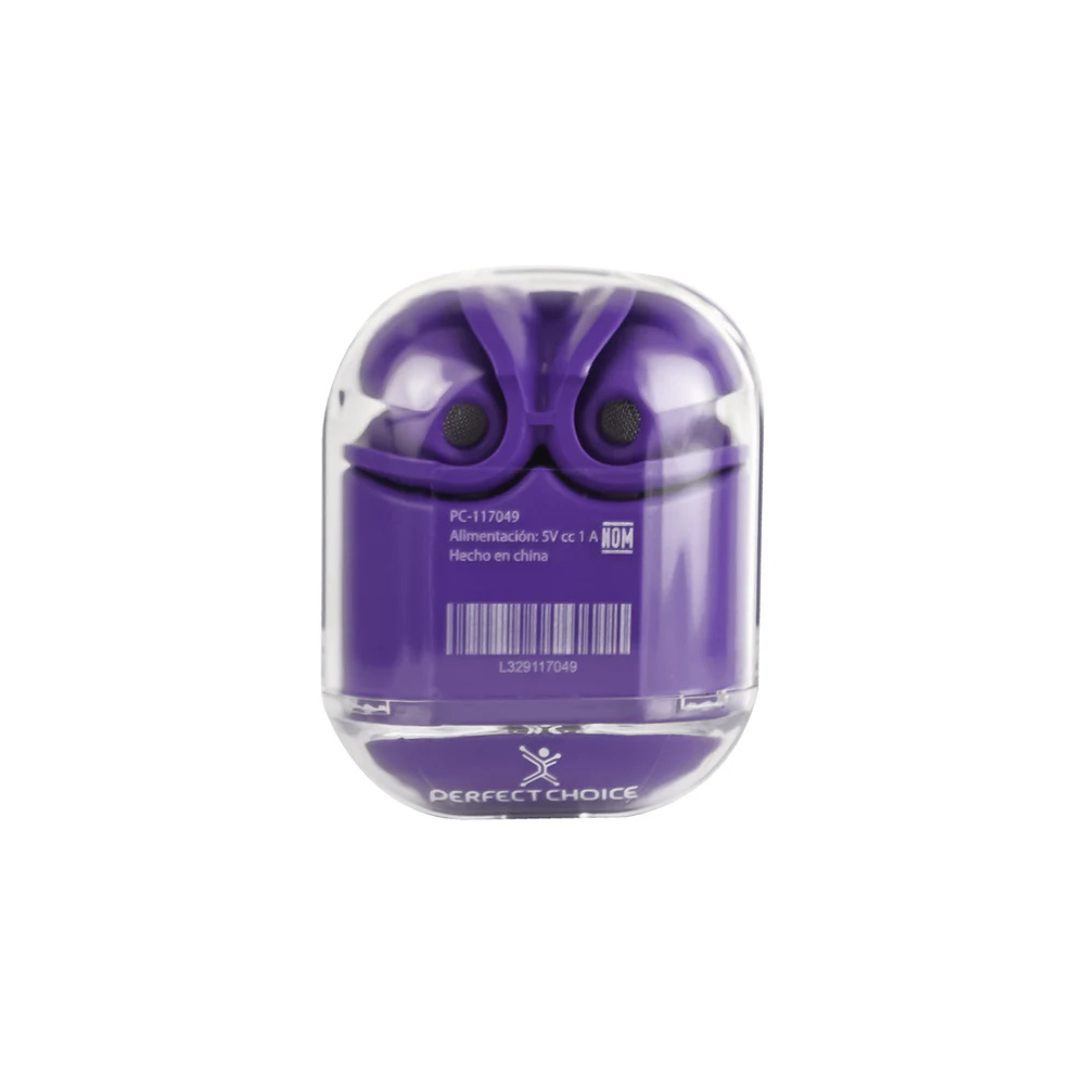 Audífonos Perfect Choice TWS Clearbeat Inalámbricos Estuche Transparente Bluetooth Morado
