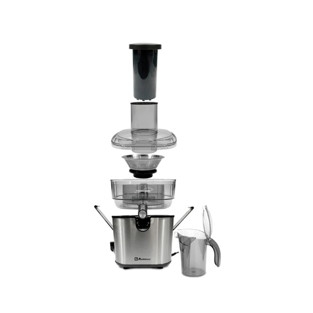 Extractor de jugos Koblenz JEKM-500 IN, 2 velocidades, cortador y colador de acero inoxidable, vaso de 600ml, separador con espuma, 300W