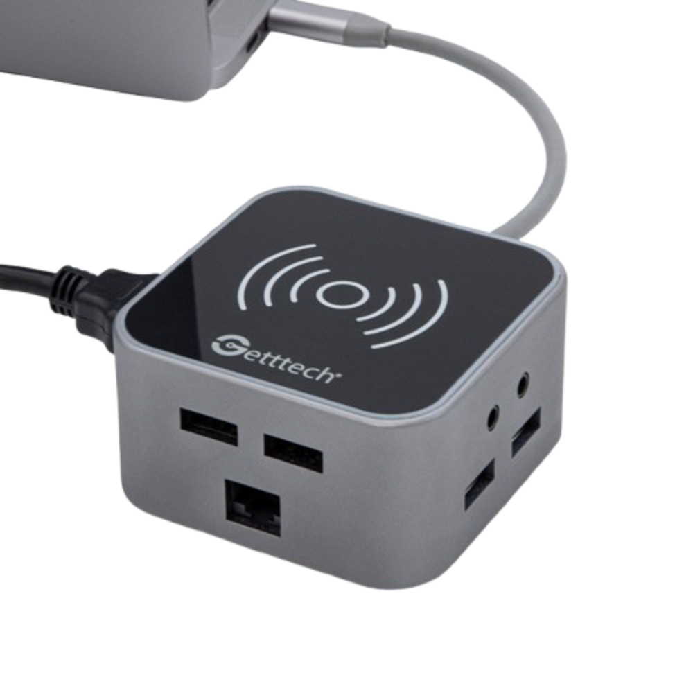 Docking Station GETTTECH GHW-69401 con RJ45, PD, SD/TF, USB, HDMI, Thunderbolt y Cargador Inalámbrico