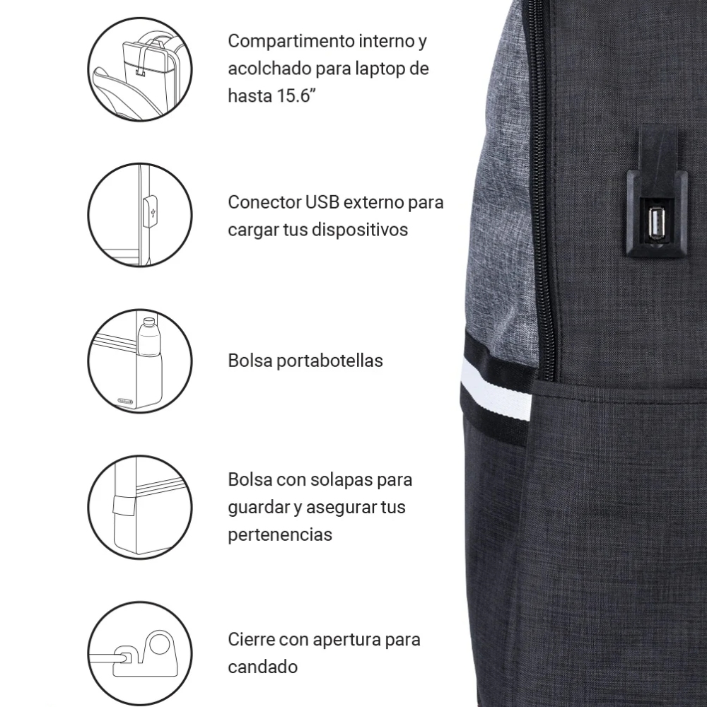 Mochila Backpack Tech Zone Glad TZ21LBP01-B para Laptop de 15.6"