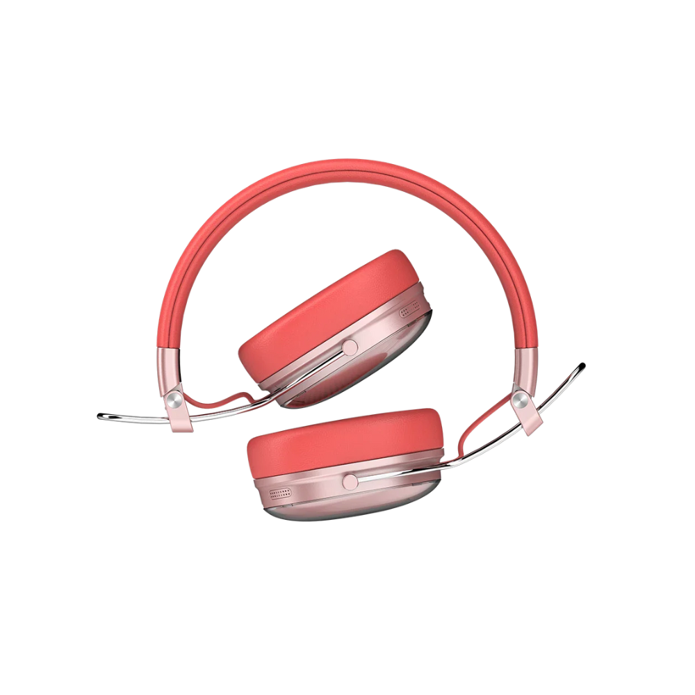 Audi­fonos Inalambricos Acteck Over Ear Luxe Chic HP710 Salmon Bluetooth 5.4 Cancelacion de ruido Hibrido Microfono Omnidireccional