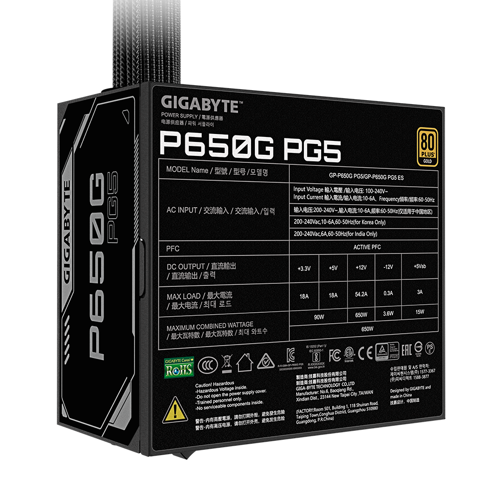 Fuente Gigabyte 650w 80Plus Gold ventilador silencioso GP-P650G PG5