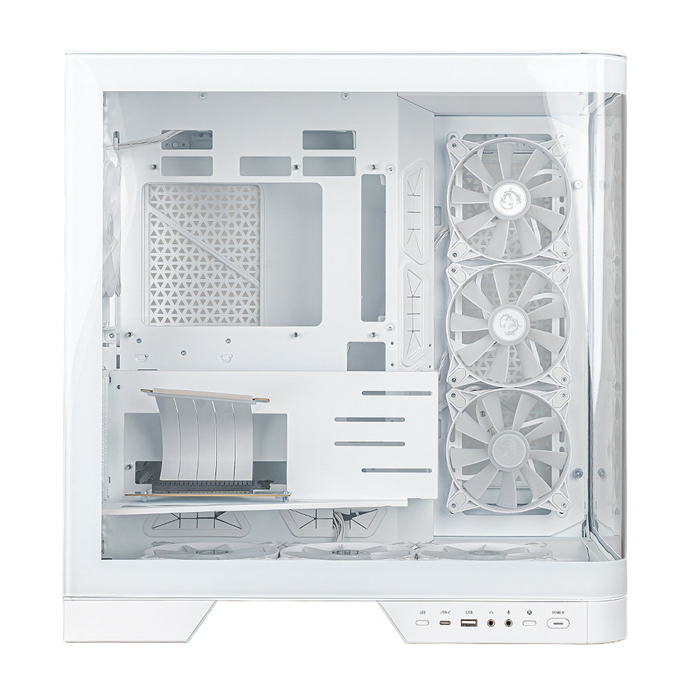 Gabinete MSI MAG PANO 120R PZ WH Blanco Cristal Templado 270grados Media Torre E-ATX (up to 305 x 280 mm) 1x 120mm PWM ARGB 3x 120mm PWM ARGB Fan (reverse-blade)