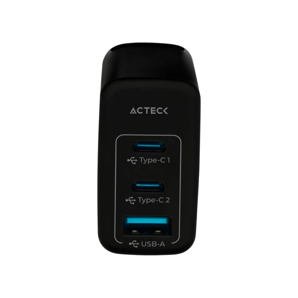Cargador Turbo Acteck 65W con Tecnología GaN y 2 Puertos USB-C