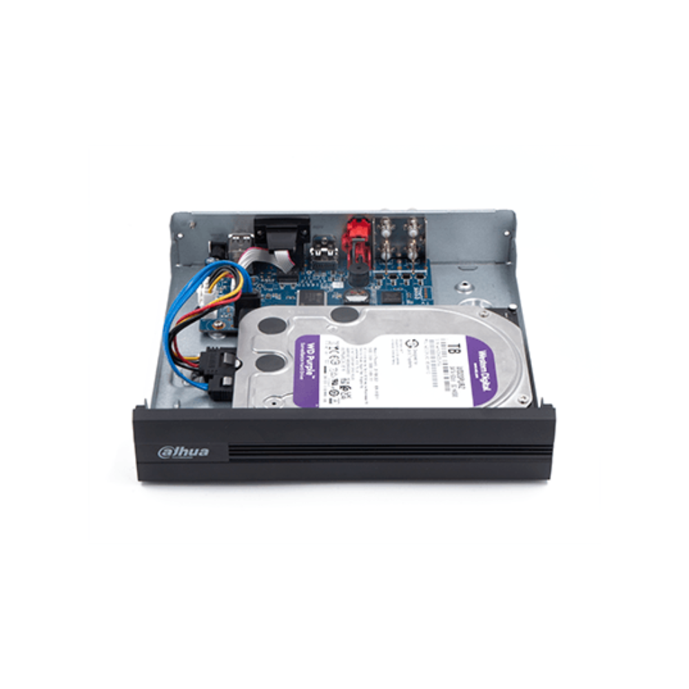 Bundle NVR+4BulletIP incluye NVR NVR1104HS-P-S3 4 canales +4 cámaras IPC-B1E20 bobina 100m caja 100 plugs pinza corte RJ45 HDD 1TB
