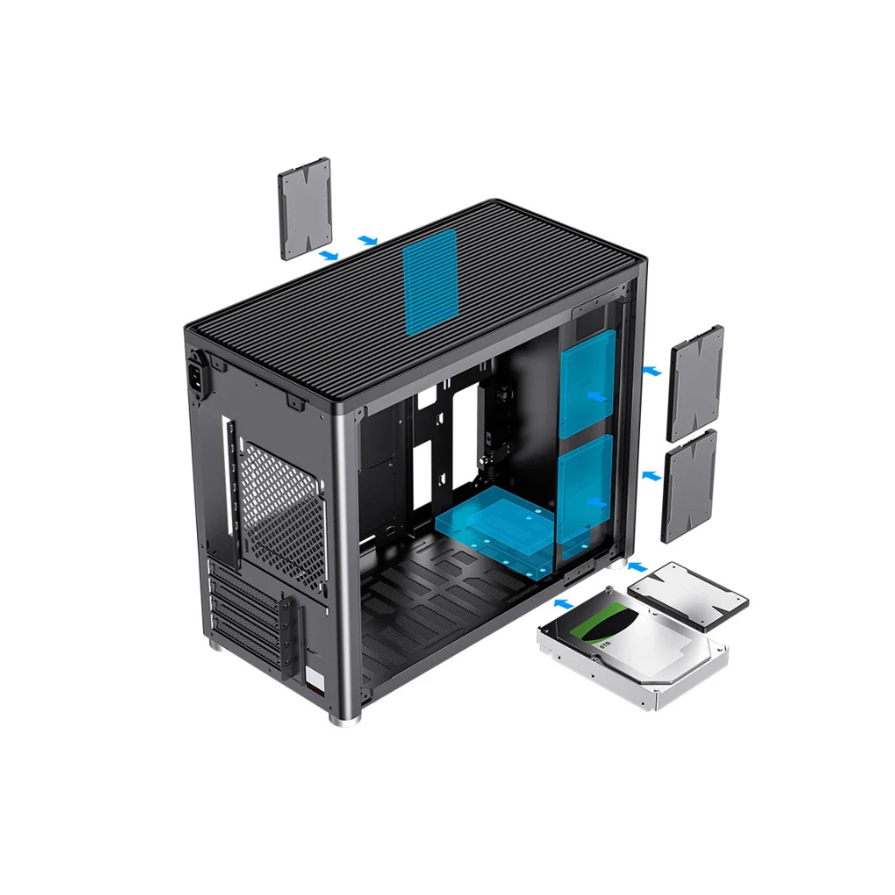 Gabinete Balam Rush Eris Jet GI985 Negro Micro Torre Sin Fuente Con Cristal