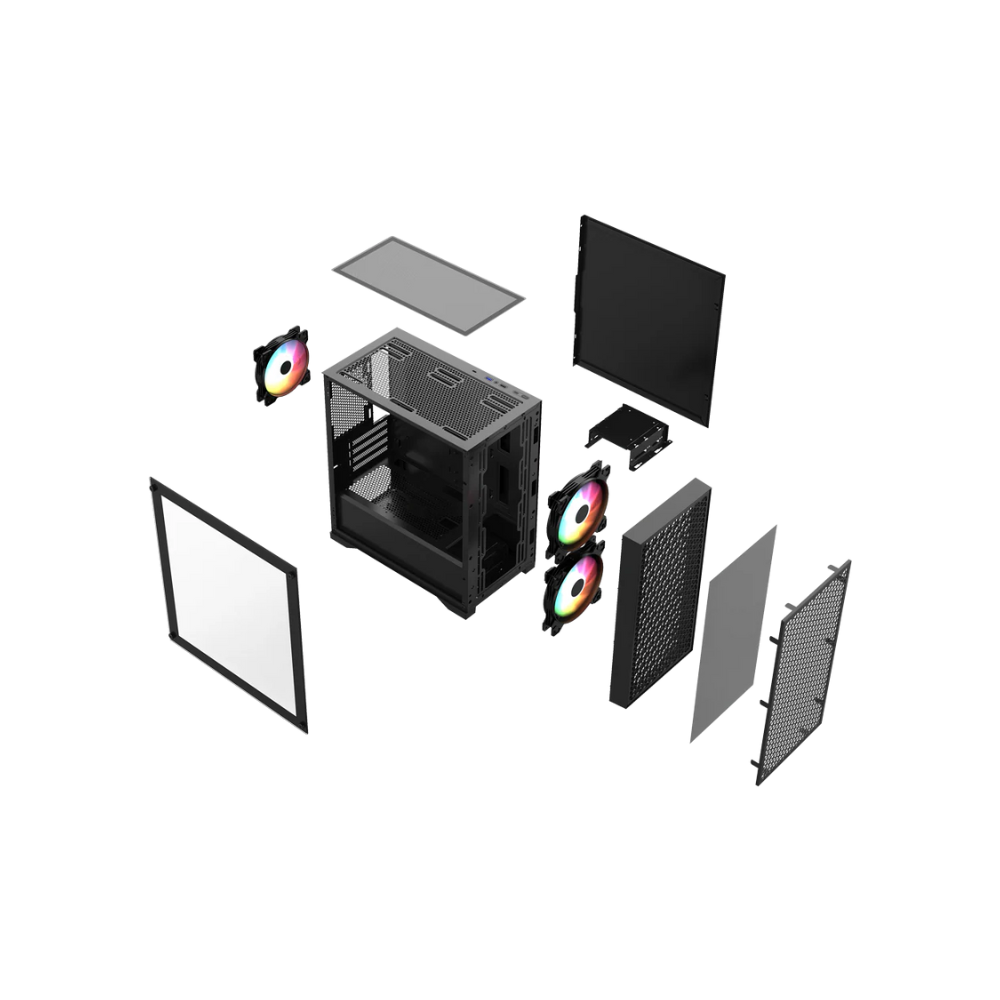 Gabinete Balam Rush Carbono Aircool 4000A Mini torre negro 3xVentiladores ARGB Micro ATX / Mini ITX sin fuente