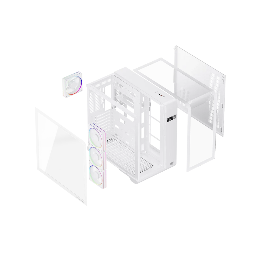 Gabinete Balam Rush Thank Expert Curve 7400 Mini Torre Blanco Cristal Sin Bordes Con Indicador Térmico 4 Ventiladores ARGB ATX / Micro ATX / Mini ITX Sin Fuente