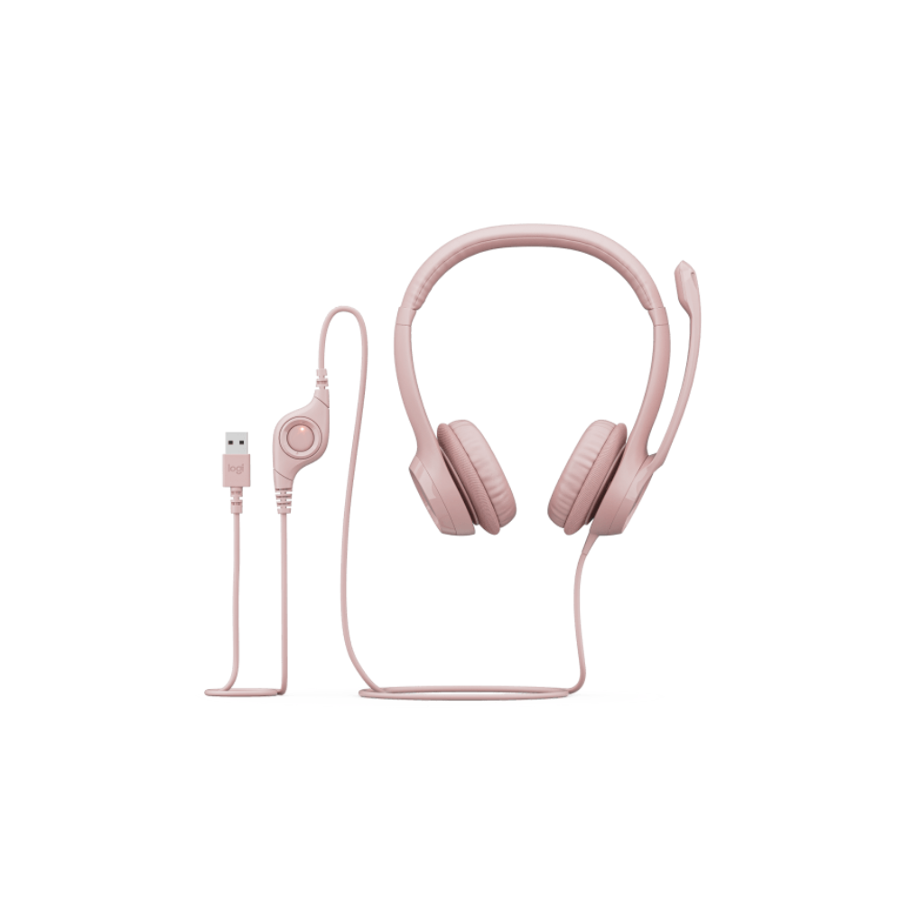 Audifono Diadema Logitech H390 Rosa USB con Microfono y Control de Audio