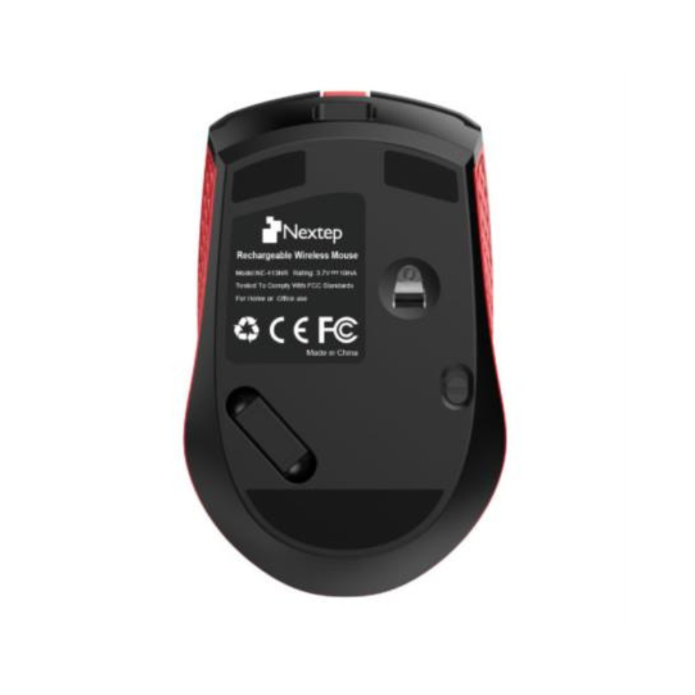 Mouse Nextep Inalámbrico Recargable, Switch de Encendido, 1600 DPI, Negro/Rojo NE-413NR