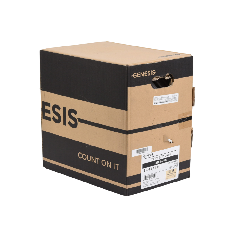 Bobina de Cable 305m, UTP Cat6 Riser, Blanco, Uso Interior, UL, CMR, Probado a 350 MHz, CCTV, Redes de Datos, IP Megapixel, Control RS485