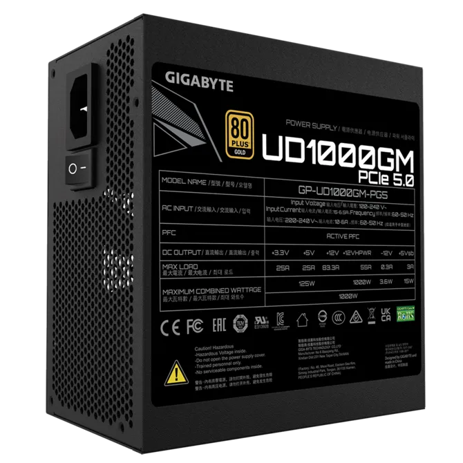 Fuente de poder Gigabyte 1000W Modular 80 Plus Gold ATX Ultra Durable GP-UD1000GM-PG5