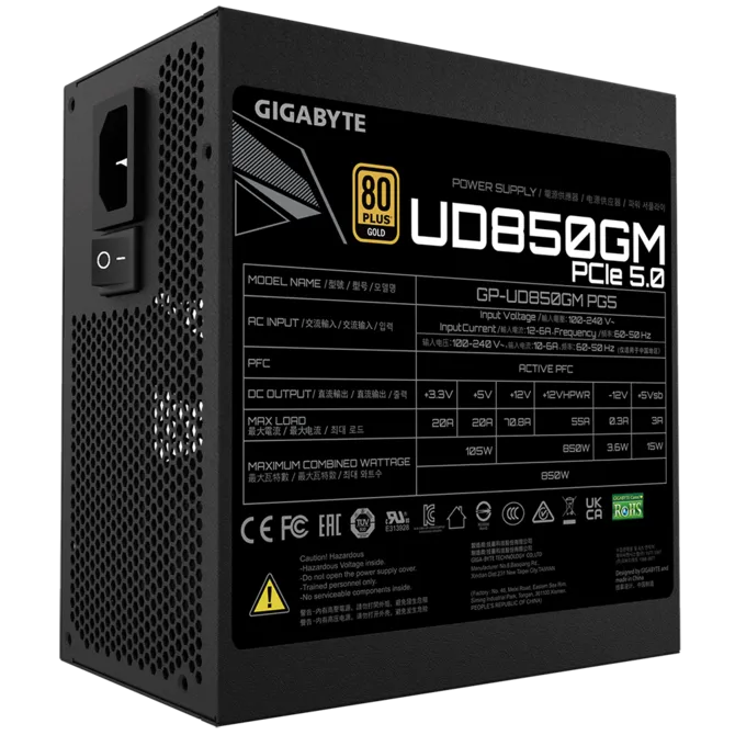 Fuente Gigabyte 850w 80Plus Gold Full Modular PCIE 5.0 GP-UD850GM PG5