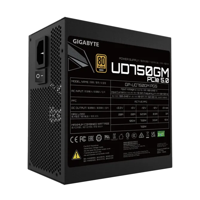 Fuente Gigabyte 750w 80Plus Gold Full Modular ultra durable negro GP-UD750GM PG5