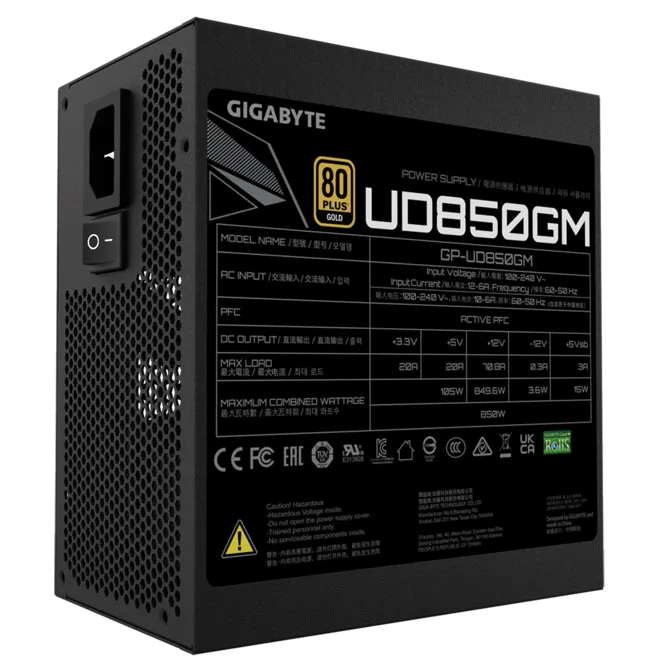 Fuente Gigabyte 850w 80Plus Gold Modular negra GP-UD850GM