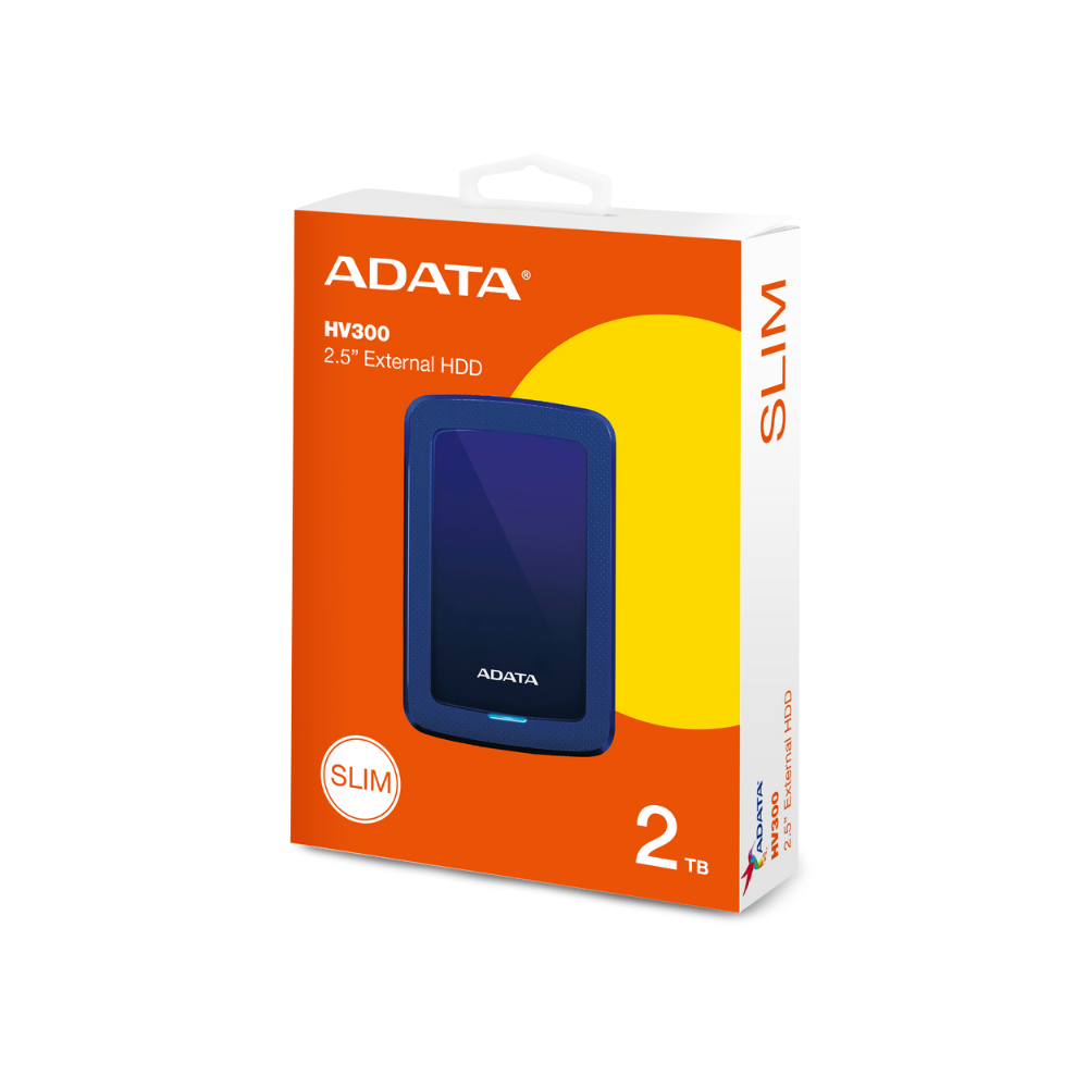 Disco duro externo Adata 2TB, 2.5", USB 3.1, HV300 Slim, color azul.