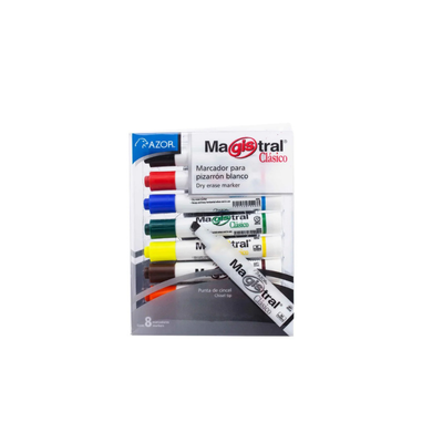 Marcador Magistral Clasico Plastico Pizarron Blanco Colores Surtidos Estuche C/8 Pzas