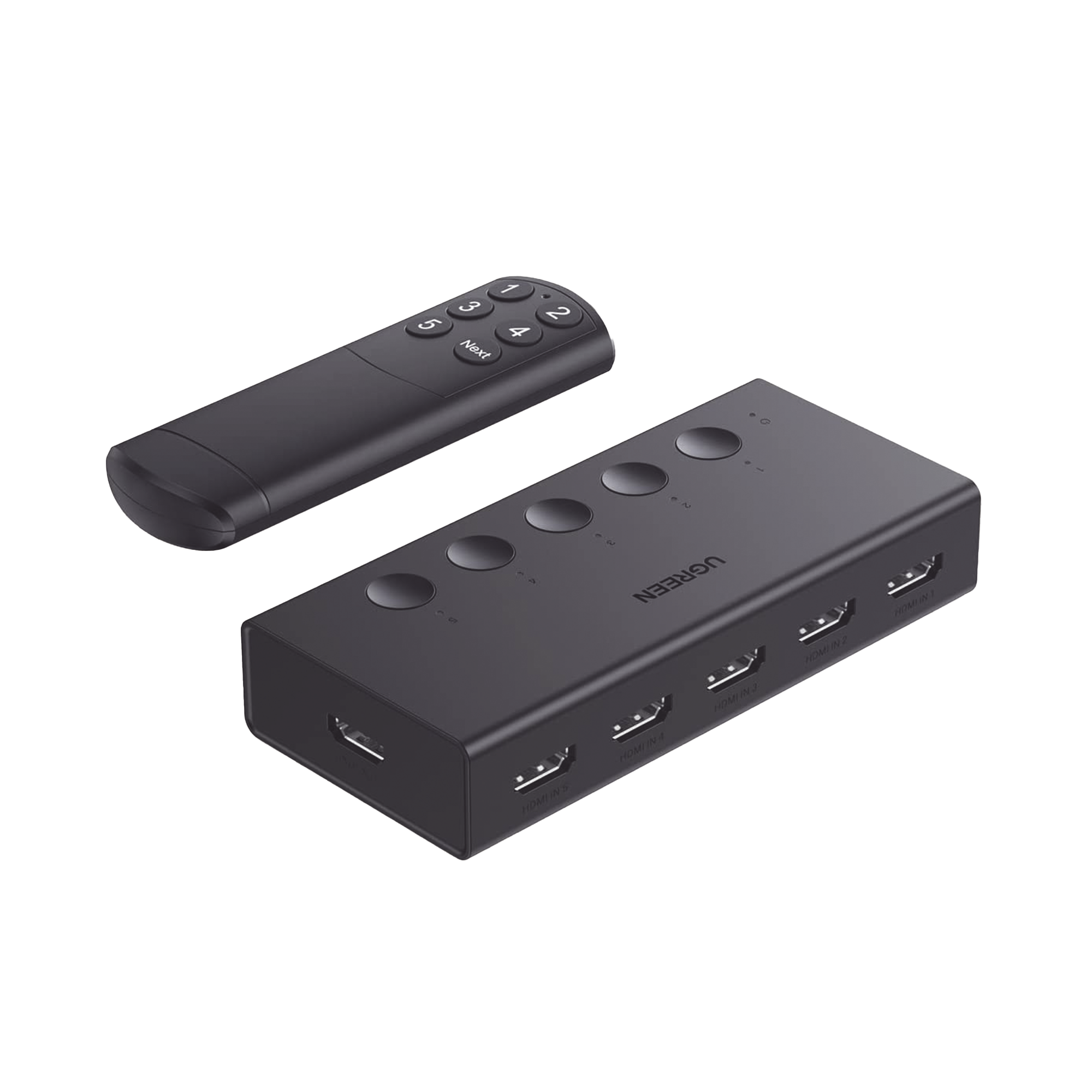 Switch HDMI 5x1 4K60Hz HDMI 2.0 1.4 HDCP 2.2 1.4 VRR HDR 3D CEC EDID IR 10m 18Gbps Manual Control Remoto USB