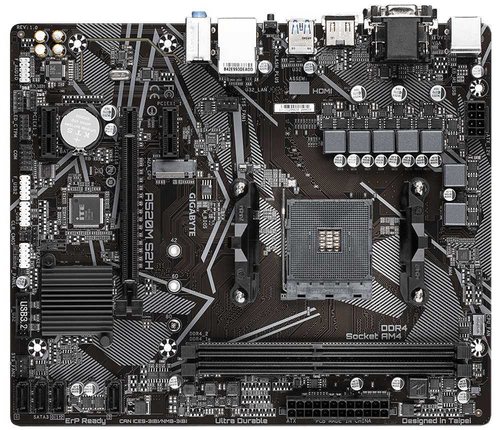 Tarjeta madre Gigabyte A520M S2H AM4 2xDDR4 HDMI DVI-D M-ATX