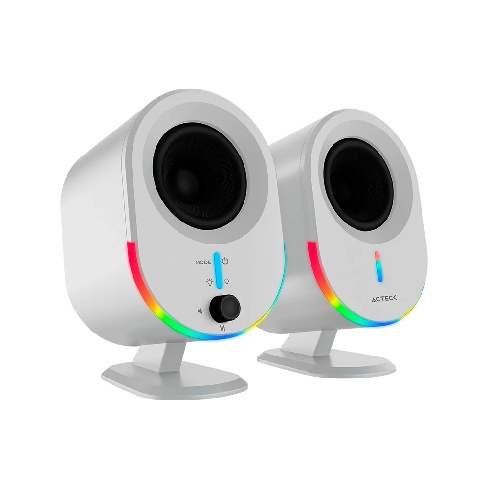 Bocinas Acteck Exact BS630 Blanca Bluetooth 5.0 AUX 3.5mm USB Indicador LED