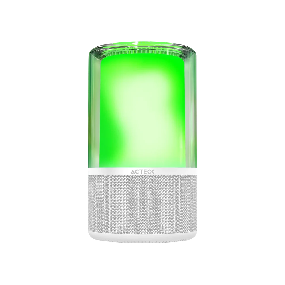 Bocina Acteck Glee Pure AP70 Blanca portaitl Bluetooth 5.2 Iluminacion de Efectos Series bateria recargable 5h 20W