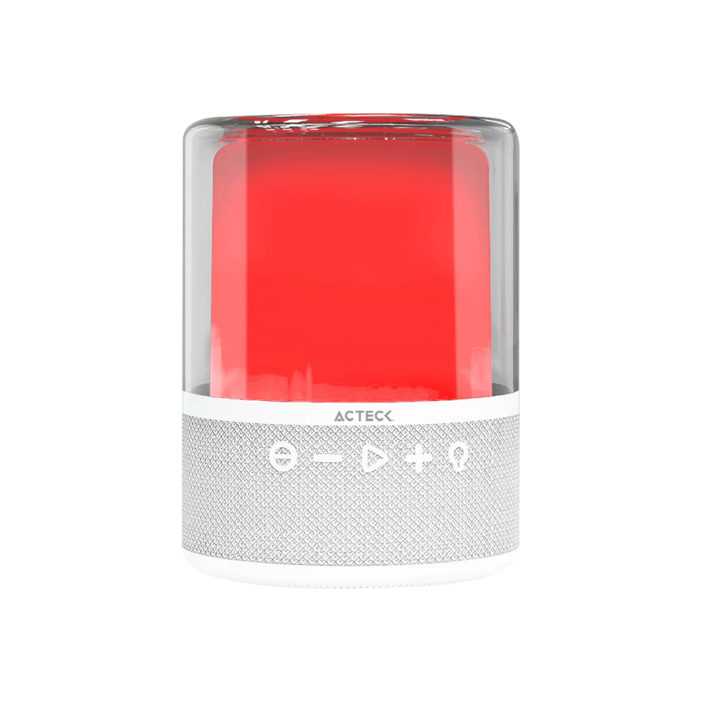 Bocina Acteck Glee Pure AP50 Blanco portaitl Bluetooth 5.2 Iluminación de Efectos Series bateria recargable 3.5h 10W