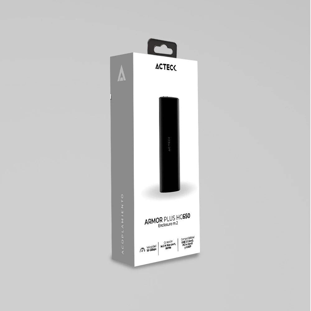 Enclosure Acteck SSD Armor Plus HC650 M.2 NVME USB C Gen 2 10 Gbps compatible con 2280/2260/2242/2230 Aluminio Elite Series Negro
